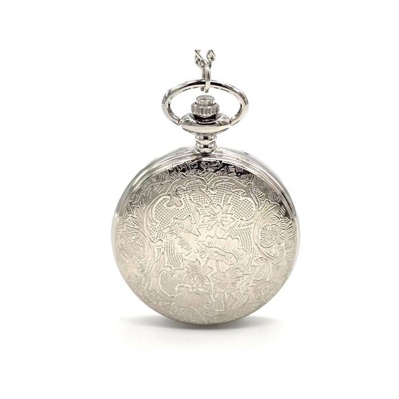 Celtic Knot Pocket Watch - Elegant Black Enamel Face with Silver Design Gift - Picture 6 of 9